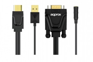 Approx APPC22 adaptador de cable HDMI/USB VGA/3,5mm Negro